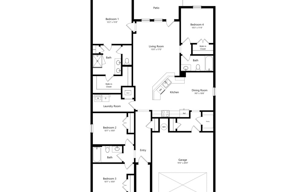 4 bed, 3 bath