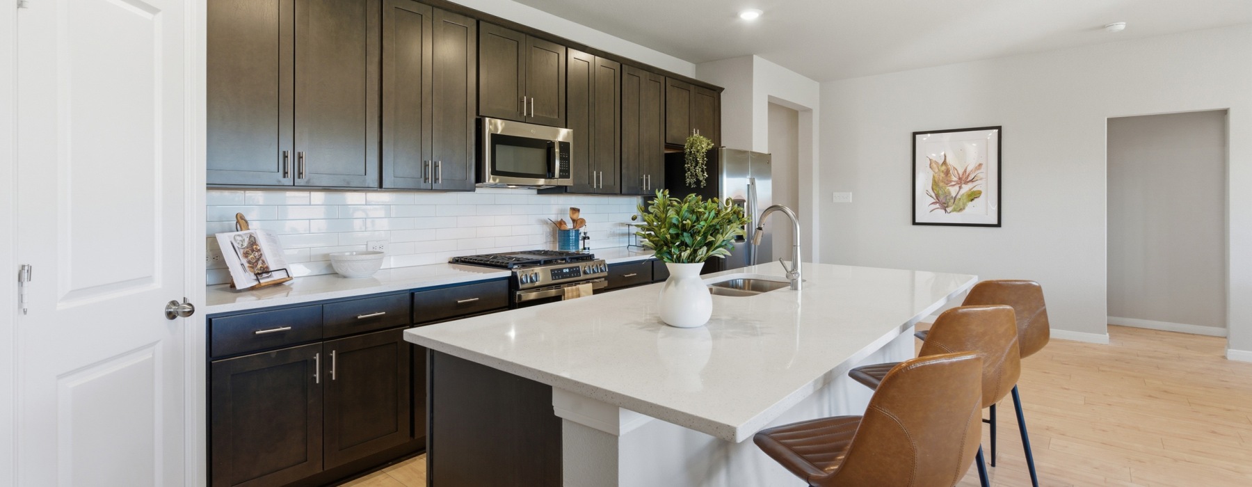 kitchen stainless steel appliances island dining