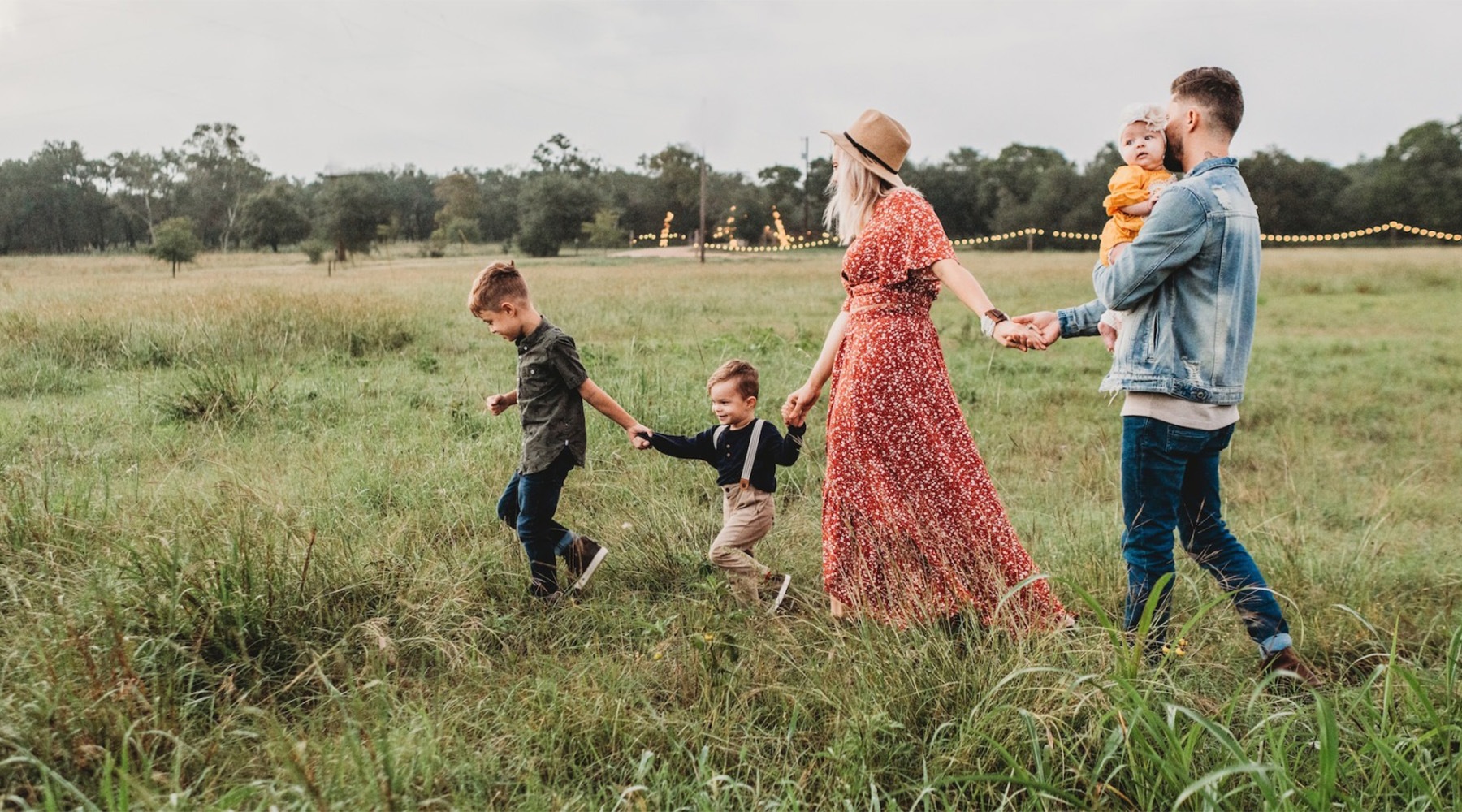 a family in a field